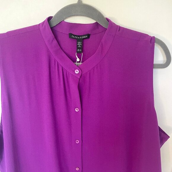 Eileen Fisher Silk Georgette Blouse Plus Purple Sleeveless Lightweight - Picture 3 of 6